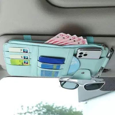 Car sun shade storage bag, multi-functional creative simple car card holder, ID holder, car sunglasses holder box - 12