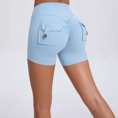 Kadın Yüksek Bel Kargo Tayt Şort, Düğmeli Kaldırıcı Hızlı Kuruyan Fitness Pantolonu - 9