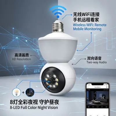 Yoosee家装灯泡监控摄像头1080P高清运程无线智能夜视带灯监控