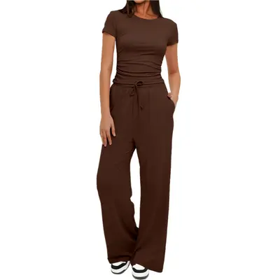 Damen-Langarm-Set mit Hose mit hohem Bund und weitem Bein - 8