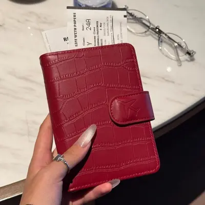 Kore tarzı deri pasaport cüzdanı çok kartlı seyahat çantası - 9