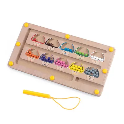 Magnetic bead maze with number practice and color sorting