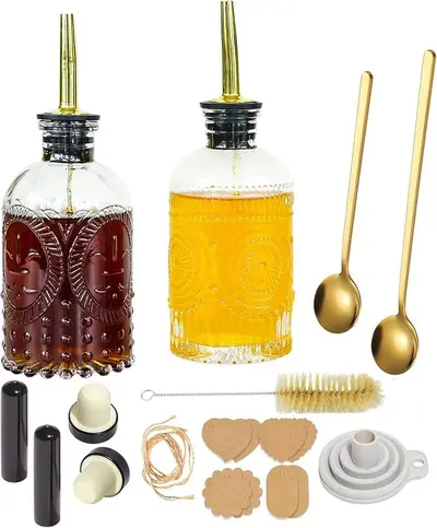 Embossed Glass Condiment Dispenser Bottle Set, Transparent - 7