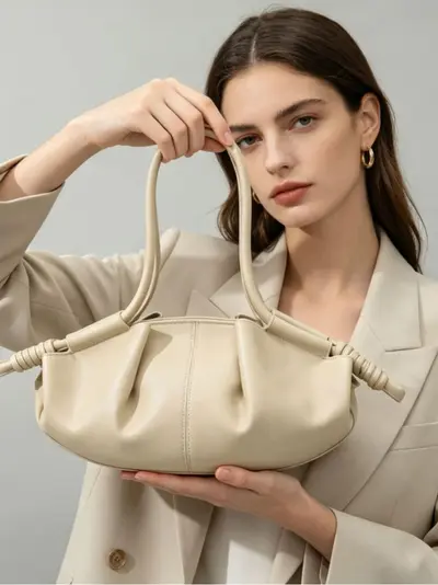 Women's Single-Shoulder Bag, Soft Leather Cloud-Shaped Crossbody Bag - 3