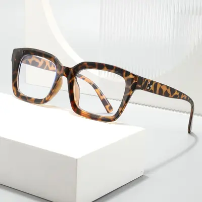 Square Anti-Blue Light Plain Lens Metal Nose Pad Eyeglass Frame
