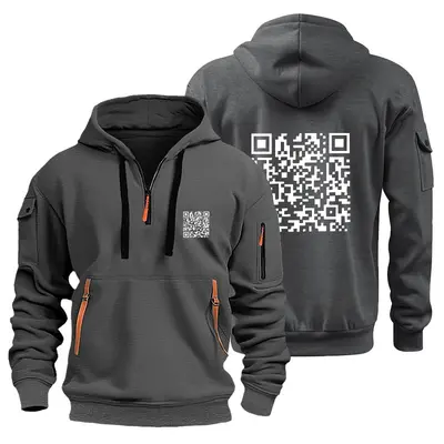 Men's Hooded Zip-Up Fleece Sweatshirt with QR Code Design - 12