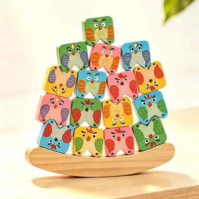Bird Balance Stacking Wooden Educational Toy, Shape Matching, Parent-Child Interaction - 3