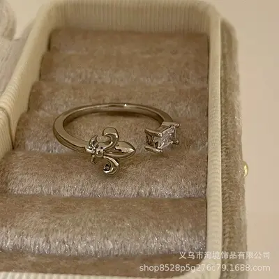 中古鸢尾花十字咖啡金戒指女款复古小众设计感独特叠戴食指戒指环 - 11