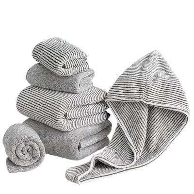 Bathroom towel set 3-piece, bamboo charcoal coral velvet - 6
