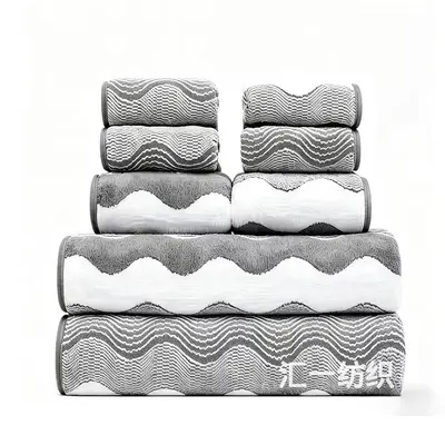 Coral fleece bath towel set, water wave pattern, thick