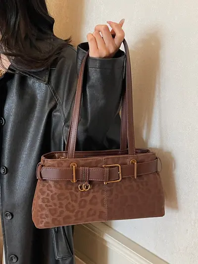 Korean-Style Retro Leopard Print Large-Capacity Underarm Bag, Women's Single-Shoulder Hand - 5