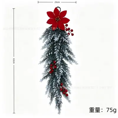 Yapay poinsettia ve sedir dalı kapı süsü, Noel dekorasyonu - 7