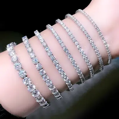 Sterling Silver 2-6.5mm Moissanite Tennis Bracelet, Hip-Hop Style