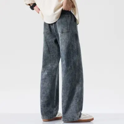 Große Größen Herren-Jeans, locker, Wide-Leg, Vintage-Waschung, elastisch