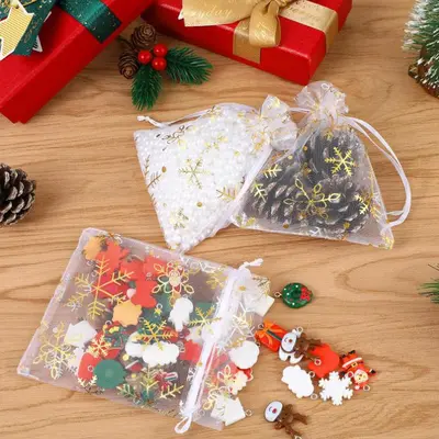 Christmas Snowflake Drawstring Organza Candy Bags