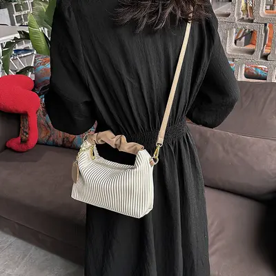 Vertical Striped Retro Women's Handbag 2025 Winter Single-Shoulder Crossbody - 8