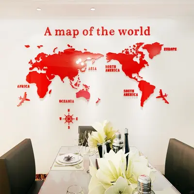Acrylic 3D Wall Sticker, Living Room TV Background World Map M70 - 8