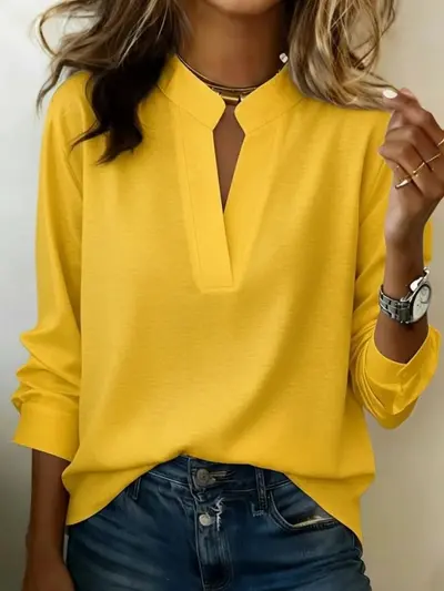 Damen-Bluse mit V-Ausschnitt, langärmlig, lässig und elegant - 11