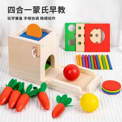 Grenzüberschreitende Montessori-Holzspielzeugbox 4-in-1/5-in-1 mit Münzeinwurf, multifunktional, mit Karotten- und Zielboxen-Funktion für frühkindliche Bildung - 2