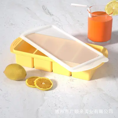 Silikon-Eiswürfelform für Babynahrung und Lebensmittel mit 4 Fächern, Gefrierbehälter mit Deckel, Lagerbehälter für tiefgekühlte Lebensmittel - 8