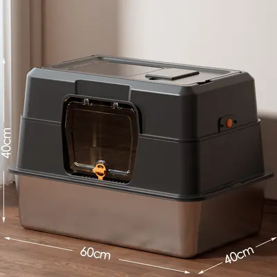 Stainless Steel Enclosed Cat Litter Box, Odor Control, Large - 8