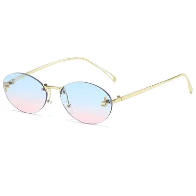 Oval Rhinestone Frameless Sunglasses for Women and Men - 13
