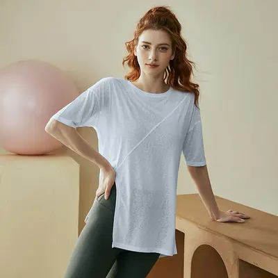 Women's Short Sleeve Yoga and Pilates Top, Summer Running Fitness T-Shirt - 8