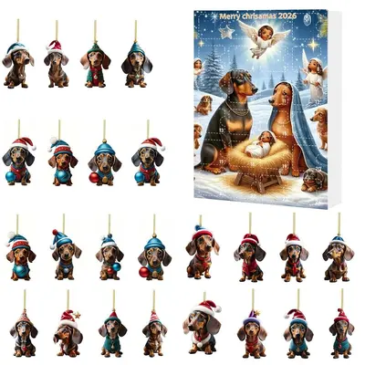 2026 Christmas Advent Calendar Blind Box with Acrylic Dachshund Pendant - 12
