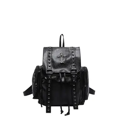 Soft PU Leather Backpack, Large Capacity, Cross Rivet Design - 5