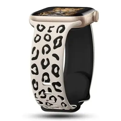 Apple Watch S11 ile uyumlu silikon kordon, leopar desenli