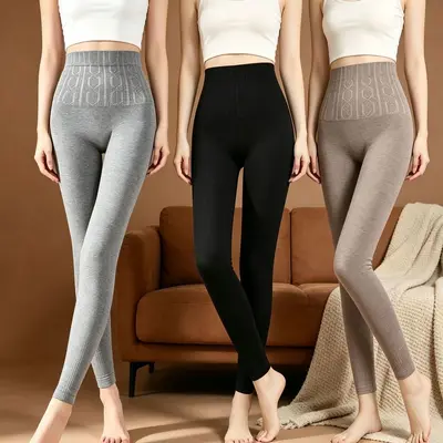 Women's Autumn Long Johns Outerwear Autumn Winter Women's High-Waist Tummy Control Hip-Lifting Warm Pants High-Stretch Slim Fit Small Foot Leggings Fleece-Lined Base Pants