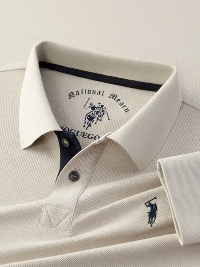 Men's Long Sleeve Pure Cotton Embroidered Polo Shirt