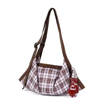 Retro Plaid Canvas Tote Bag, Padded Color-Block Single Shoulder, Large Capacity - 11
