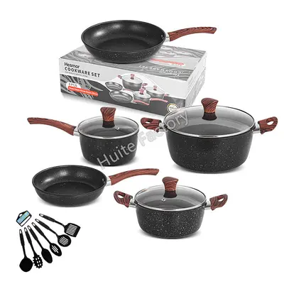 Maifanite Nonstick Pot Set with Wood-Grain Handle - 7