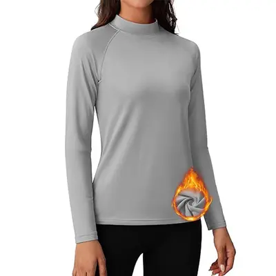 Women's Autumn Winter Running Top, Half Turtleneck, Fleece-Lined Long Sleeve - 6