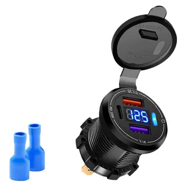 New Waterproof Motorcycle Modified Dual USB Car Phone PD Super Fast Charging Digital Display Car Charger - 8