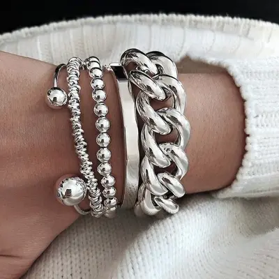 Hammerschlag-Armband-Set mit Herz-Design, offene Manschette - 10