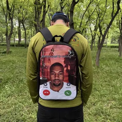 Kanye West Print Backpack with Video Call Meme Design, Student Schoolbag - 3