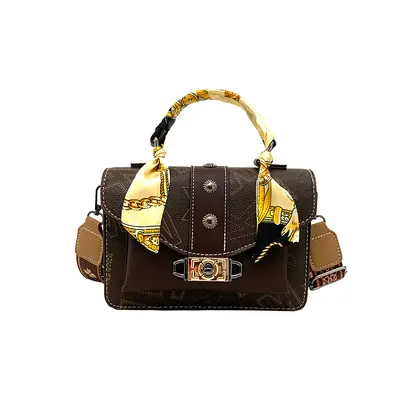 Retro Print Small Square Women's Crossbody Bag with Silk Scarf Detail - 11