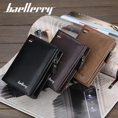 Baellerry Men's Short Wallet, Vertical Style, Zipper Coin Pocket - 4