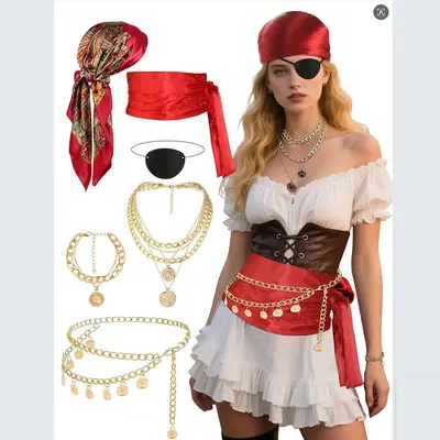 Damen-Piratenkostüm-Set mit Gürtelkette, Halloween Cosplay F068