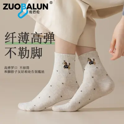 Xinjiang Cotton Women's Mid-Calf Socks Spring Autumn Pure Cotton Antibacterial Deodorizing Breathable Sports Socks Trendy Cartoon Cotton Socks Wholesale