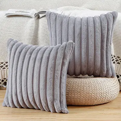 Soft Plush Throw Pillow Cover, Solid Color Faux Rabbit Fur, Sofa Cushion - 7