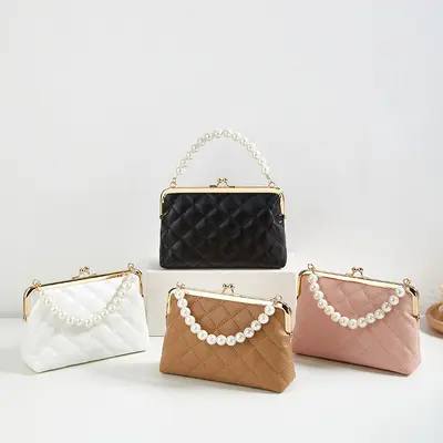 Embroidered Pearl Handbag with Diamond Quilting - 2