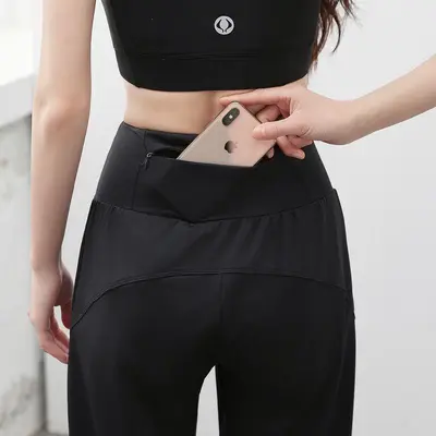 Women's sports yoga pants with zipper pockets, quick-dry
