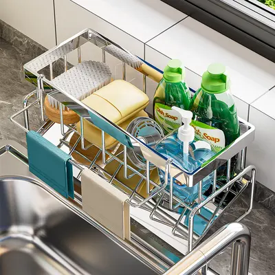 Kitchen Sink Countertop Storage Rack, Multifunctional with Drainage
