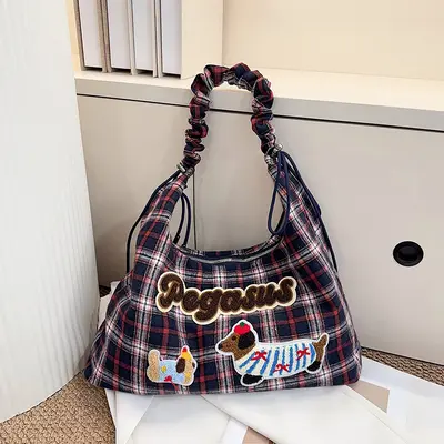 Suede Dachshund Appliqué Retro Preppy Single-Shoulder Bag for Women - 9
