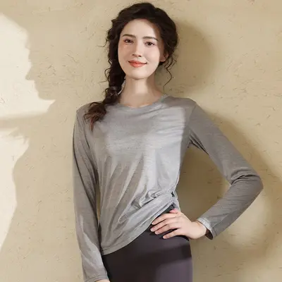 Women's Yoga Set, Long Sleeve Quick-Dry Running Top with Waist Cinch - 8