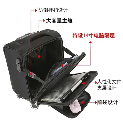 Oxford Cloth Men's Suitcase with Combination Lock and Universal Wheels - 5