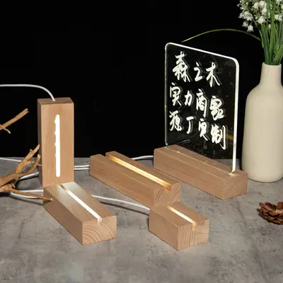 Masif ahşap dikdörtgen LED akrilik ışıklı ahşap taban el yapımı DIY gece lambası tabanı hediye çekiç boyama süsleri